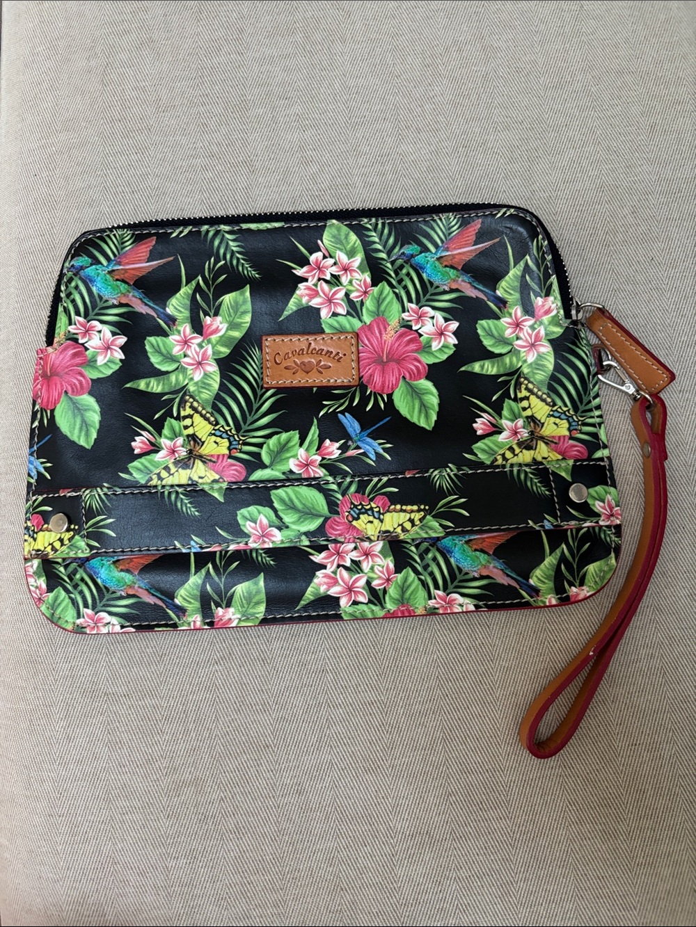 Tropical Floral Wristlet Clutch in Black by Cavalcanti